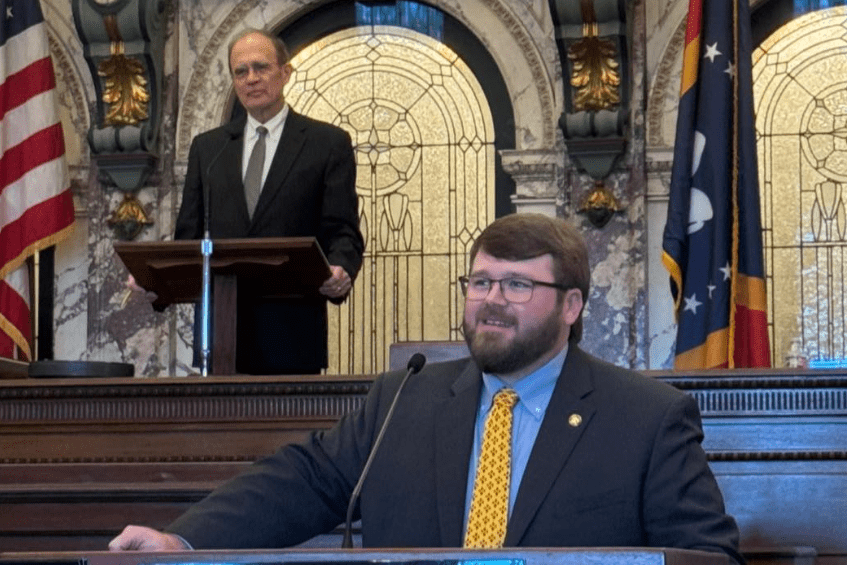 State Senator Lane Taylor addresses the Mississippi Senate (Photo from Taylor's Facebook page)