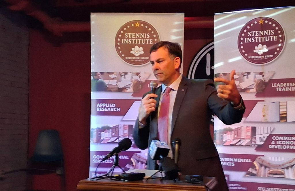 Secretary of State Michael Watson speaks at the Stennis Capitol Press Forum, March 2, 2026 (Photo by Danile Tyson | Magnolia Tribune)