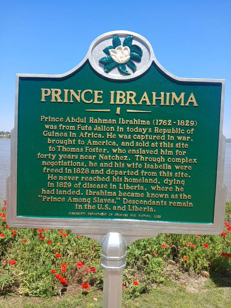 This historical marker honoring Prince Ibrahima was unveiled Wednesday, April 8, 2026, on Silver Street along Natchez’s historic riverfront. Photo by Roscoe Barnes III