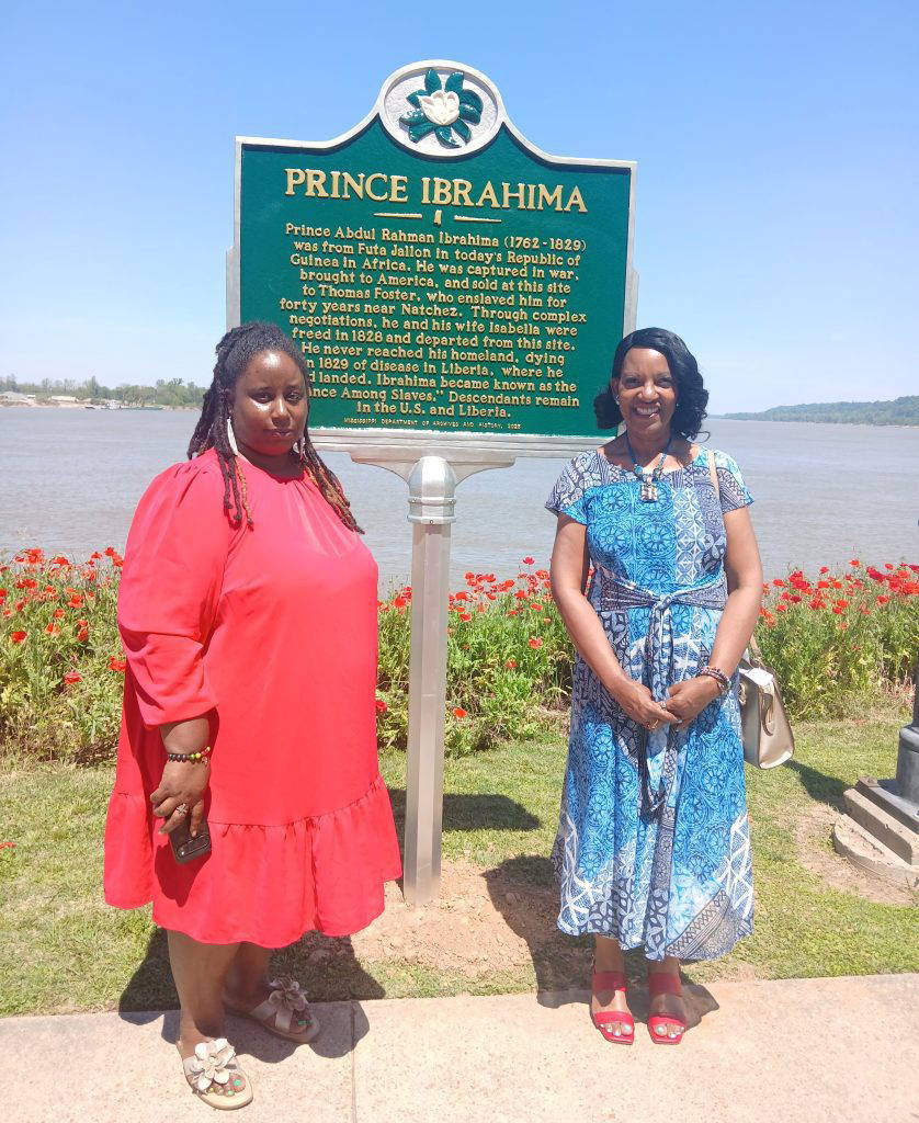 Shabilla Adams, left, and Beverly Adams are direct descendants of Prince Abdul Rahman Ibrahima. They are pictured at the new marker on Silver Street. Photo by Roscoe Barnes III