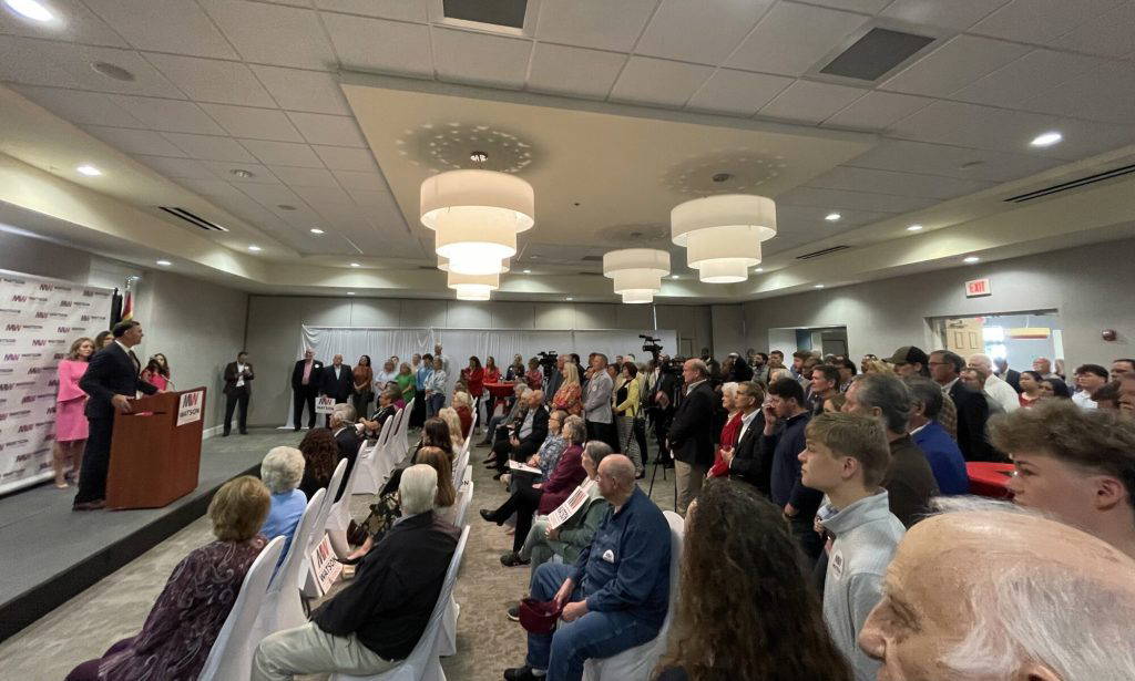 Secretary of State Michael Watson announces he is running for Lt. Governor in Pascagoula, April 7, 2026 (Photo by Frank Corder | Magnolia Tribune)