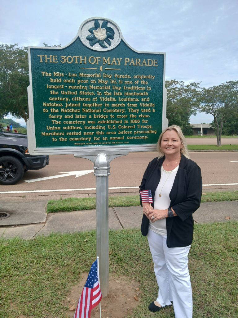 Annette Sharp, general manager of the Holiday Inn Express, authorized the installation of the “The 30th of May Parade” historical marker on the hotel’s property at 639 S. Canal St. in Natchez. The marker was unveiled on May 25, 2026.