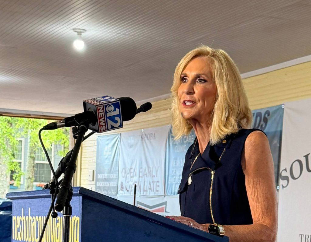 Attorney General Lynn Fitch speaks at the Neshoba County Fair, June 24, 2026 (Photo by Frank Corder | Magnolia Tribune)