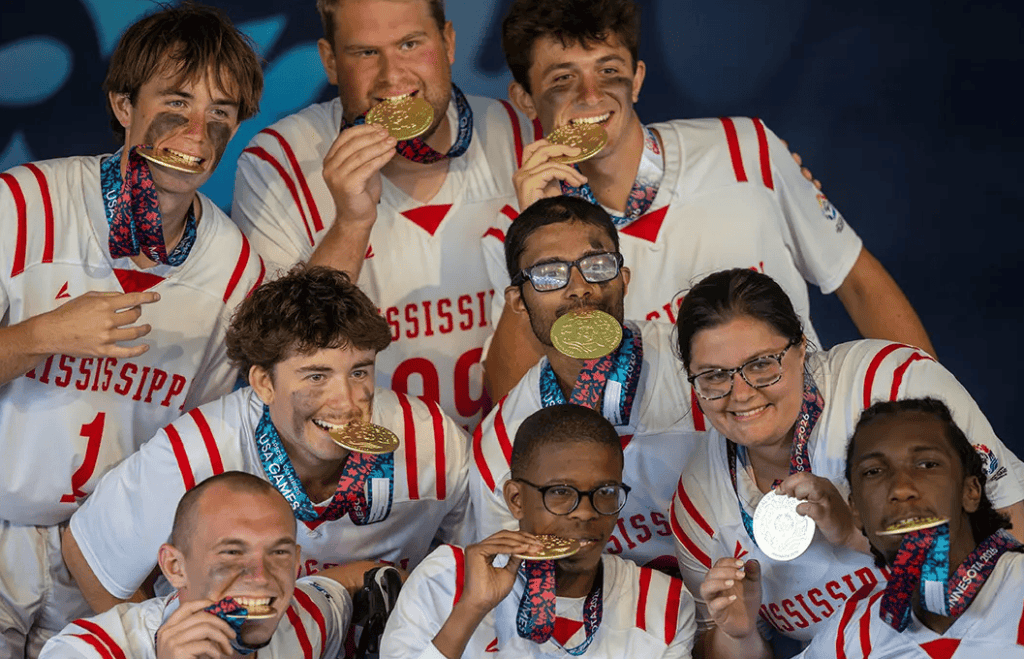 The Ole Miss Special Olympics College Club made up the team, which included Mississippi Special Olympics athletes, individuals with intellectual disabilities. Ole Miss students without intellectual disabilities served as partners who play and train alongside the athletes.