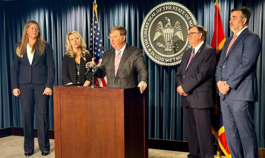 Governor Tate Reeves speaks at a press conference, August 5, 2026 (Photo from Reeves' Facebook page)